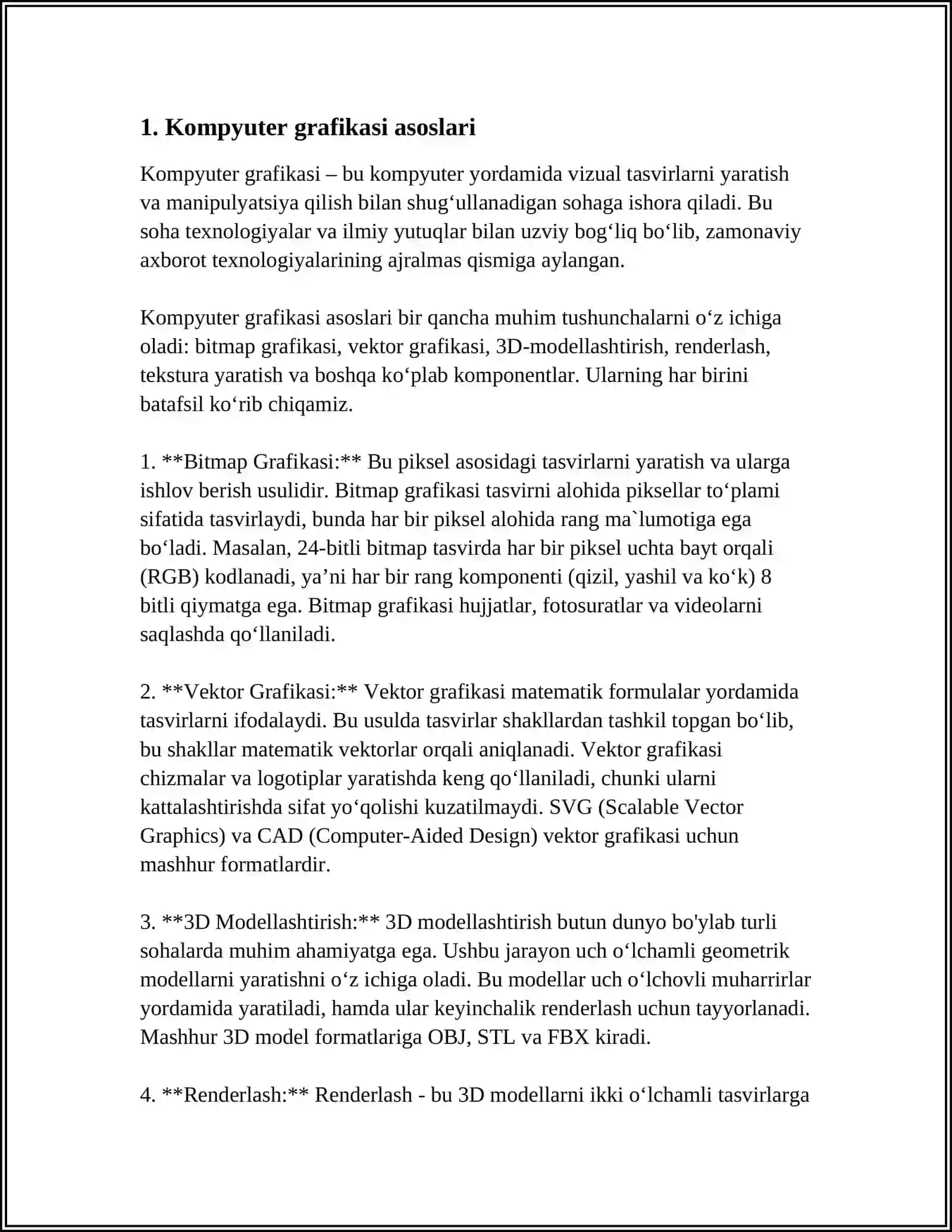 KOMPYUTER GRAFIKASI VA UNING TURLARI.RASTRLI GRATIKA. RASTRLI GRAFIKA DASTURLARI. VEKTORLI GRAFIKA. VEKTORLI GRAFIKA DASTURLARI. FRAKTAL GRAFIKA. FRAKTAL GRAFIKA DASTURLARI 3