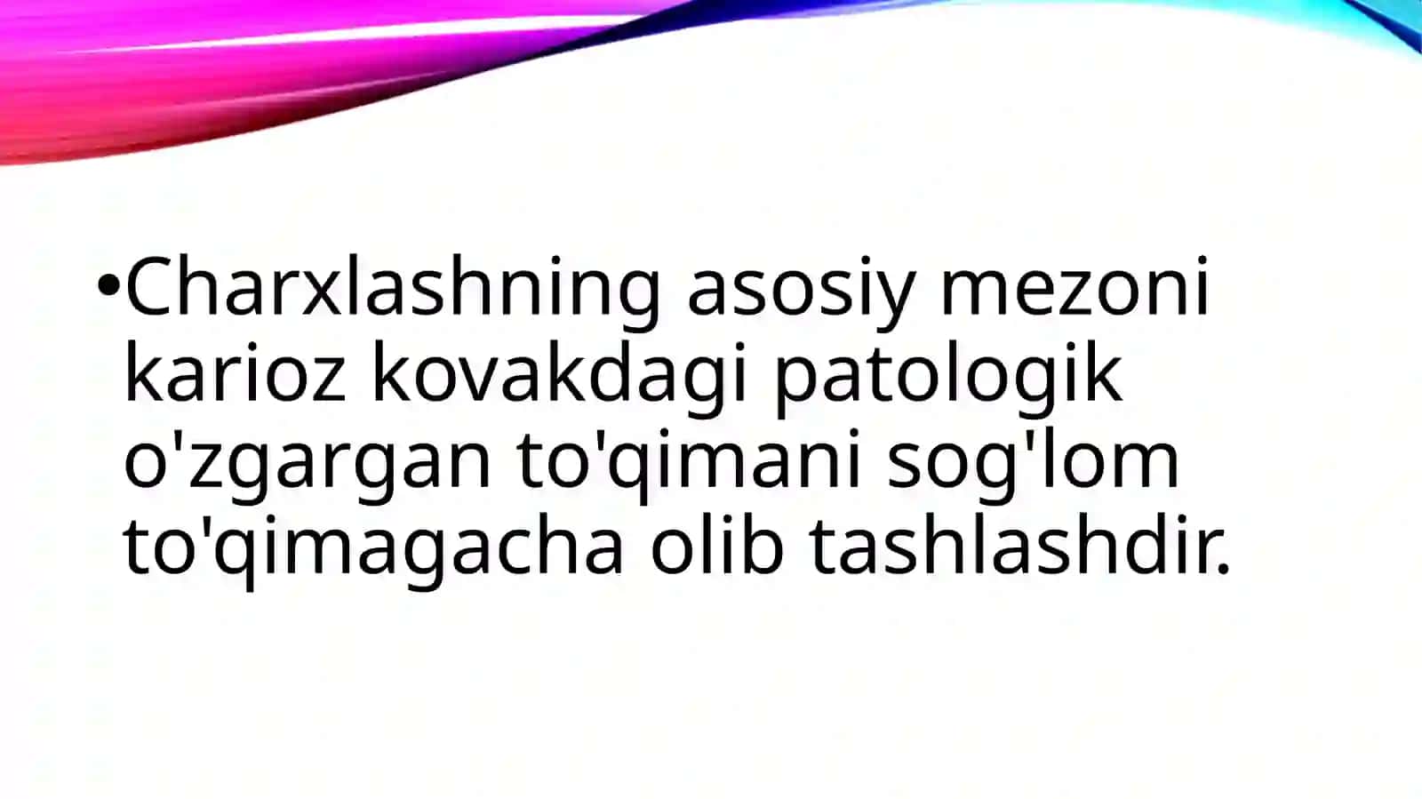 2-SINFKARIOZ KOVAKI BO'SHLIQLARINI CHARXLASH VA PLOMBALASH 3