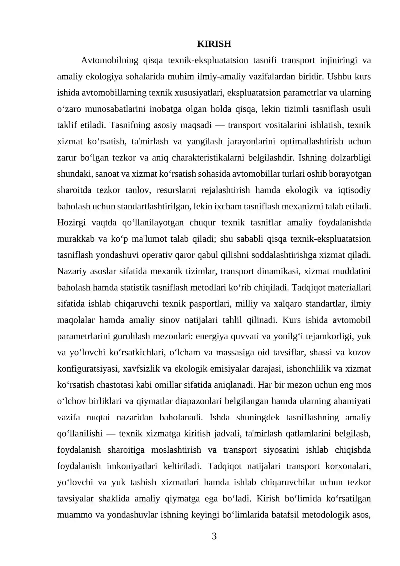 AVTOMABILNI QISQA TEXNIK-EKSPLUATATSION TASNIFI KURS ISHI 3