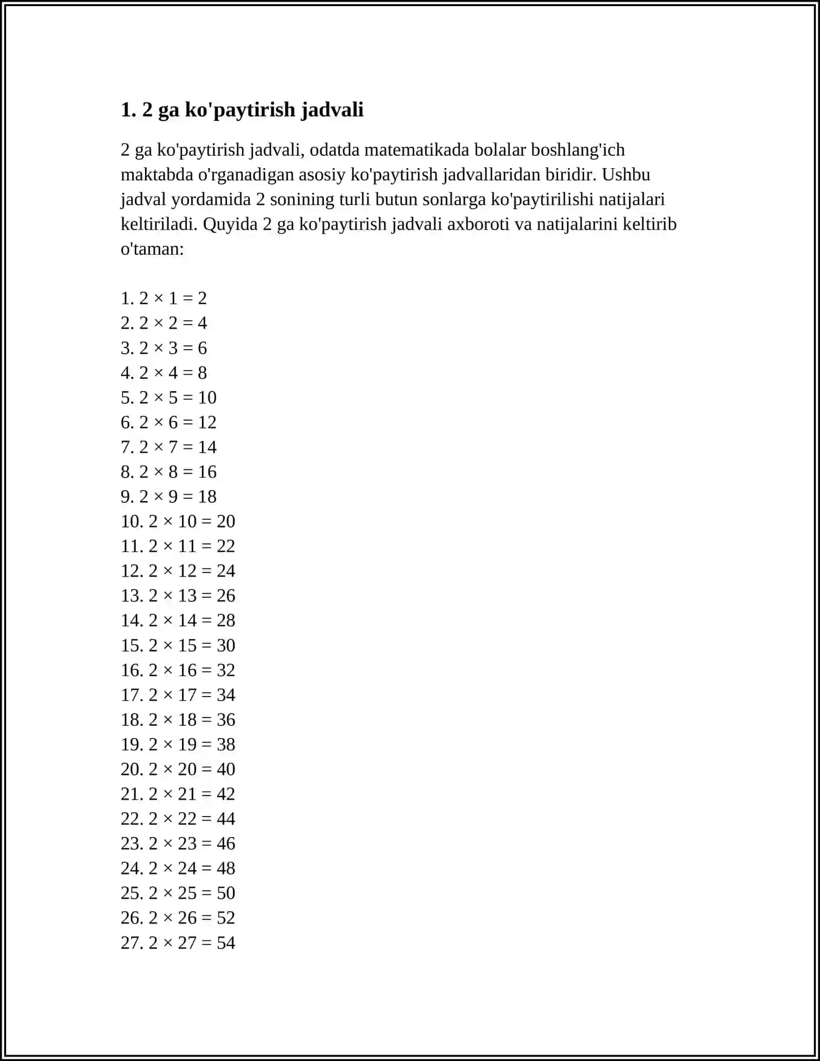 KOʻPAYTIRISH JADVALI 3