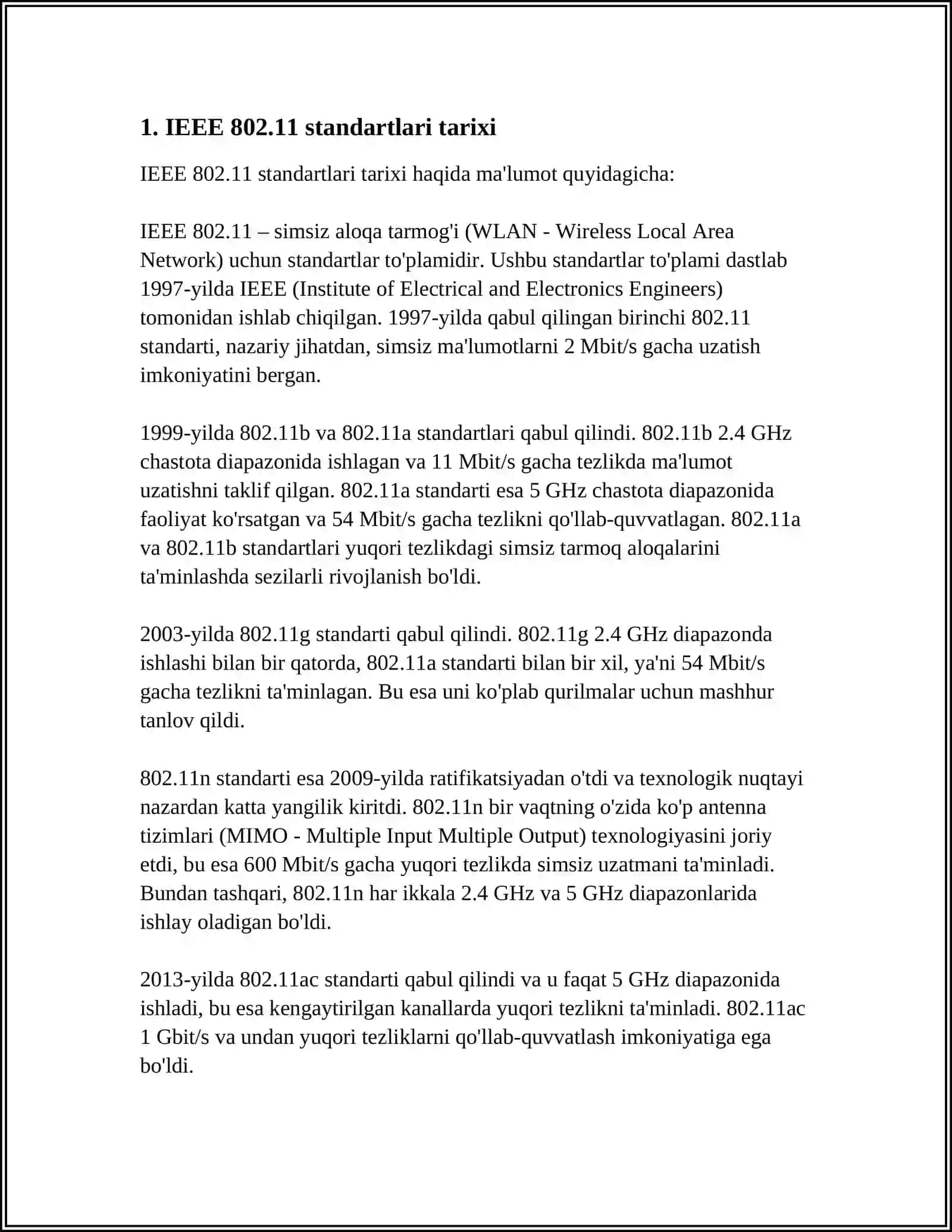 IEEE 802. 11 SIMSIZ LAKAL TARMOQLAR 3