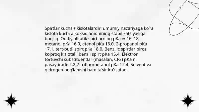 Spirt, fenol va oddiy efirlarning kislota-asosli xossalari 3