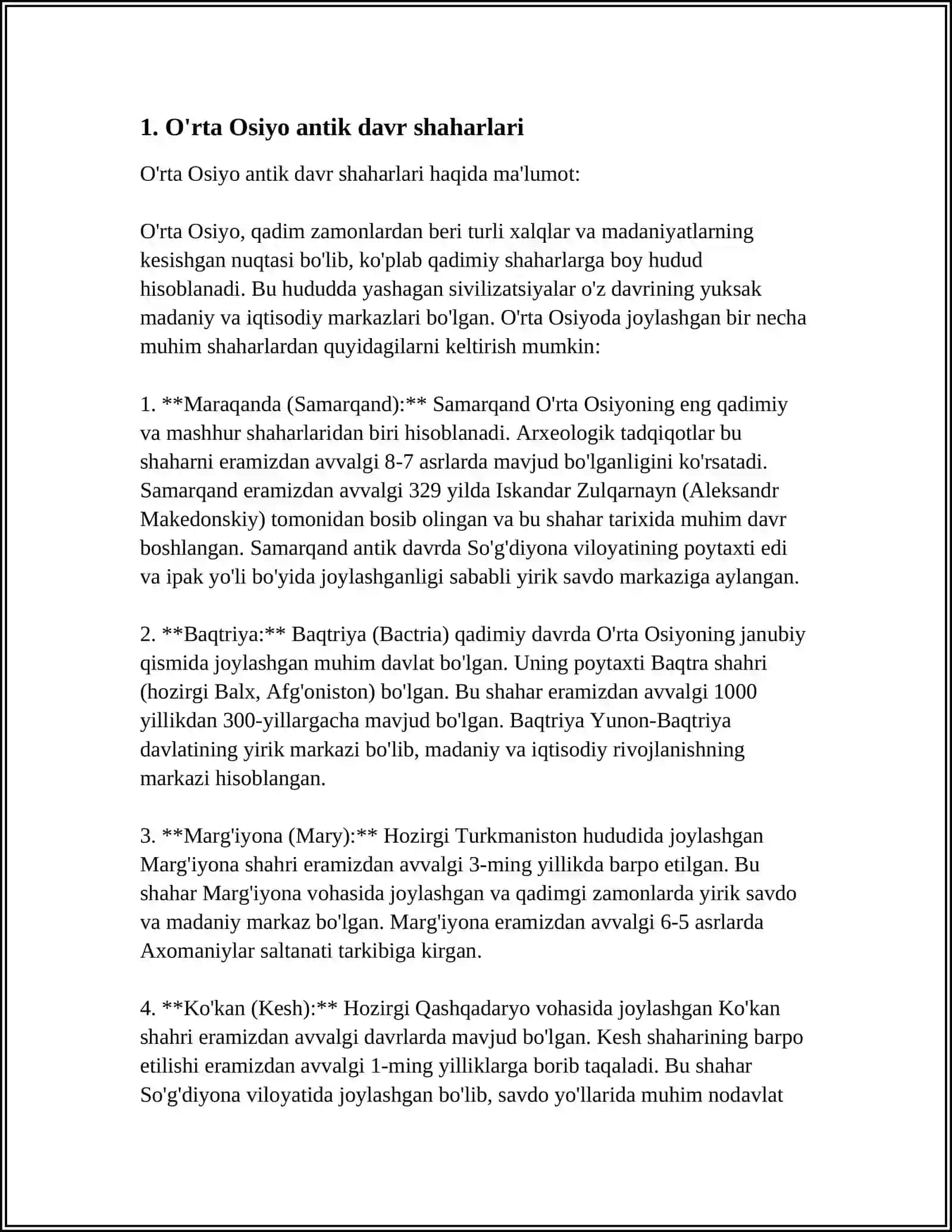 O'RTA OSIYONING ANTIK DAVR ARXEOLOGIYASI REFERAT 3
