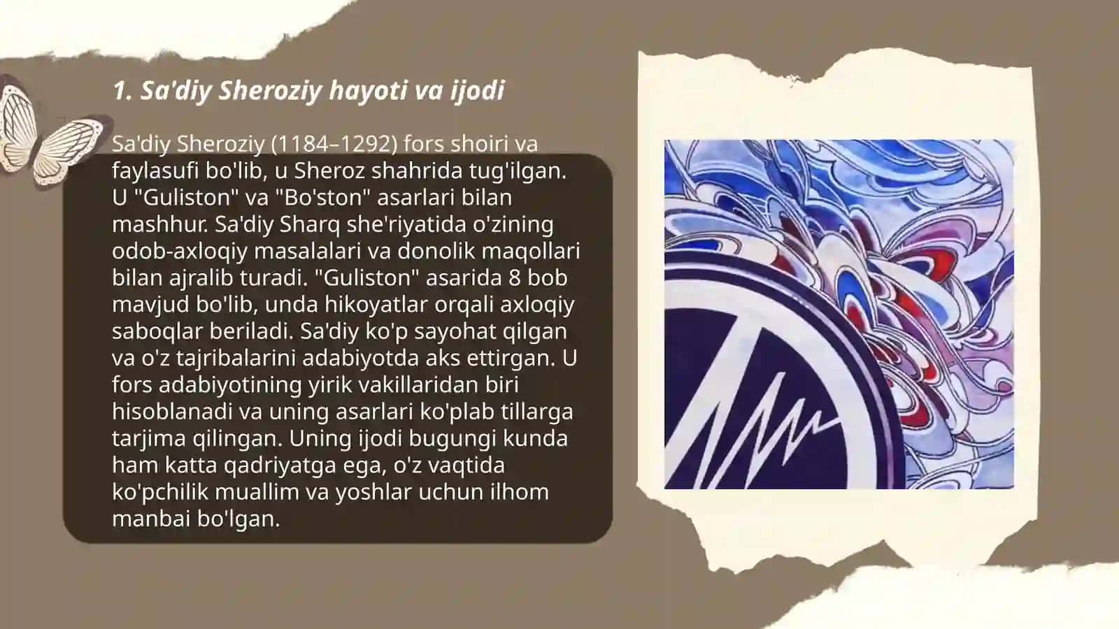 Sa'diy Sheroziyning „Guliston“ va „Bo'ston“ asarlarining didaktik adabiyot namunasi 3
