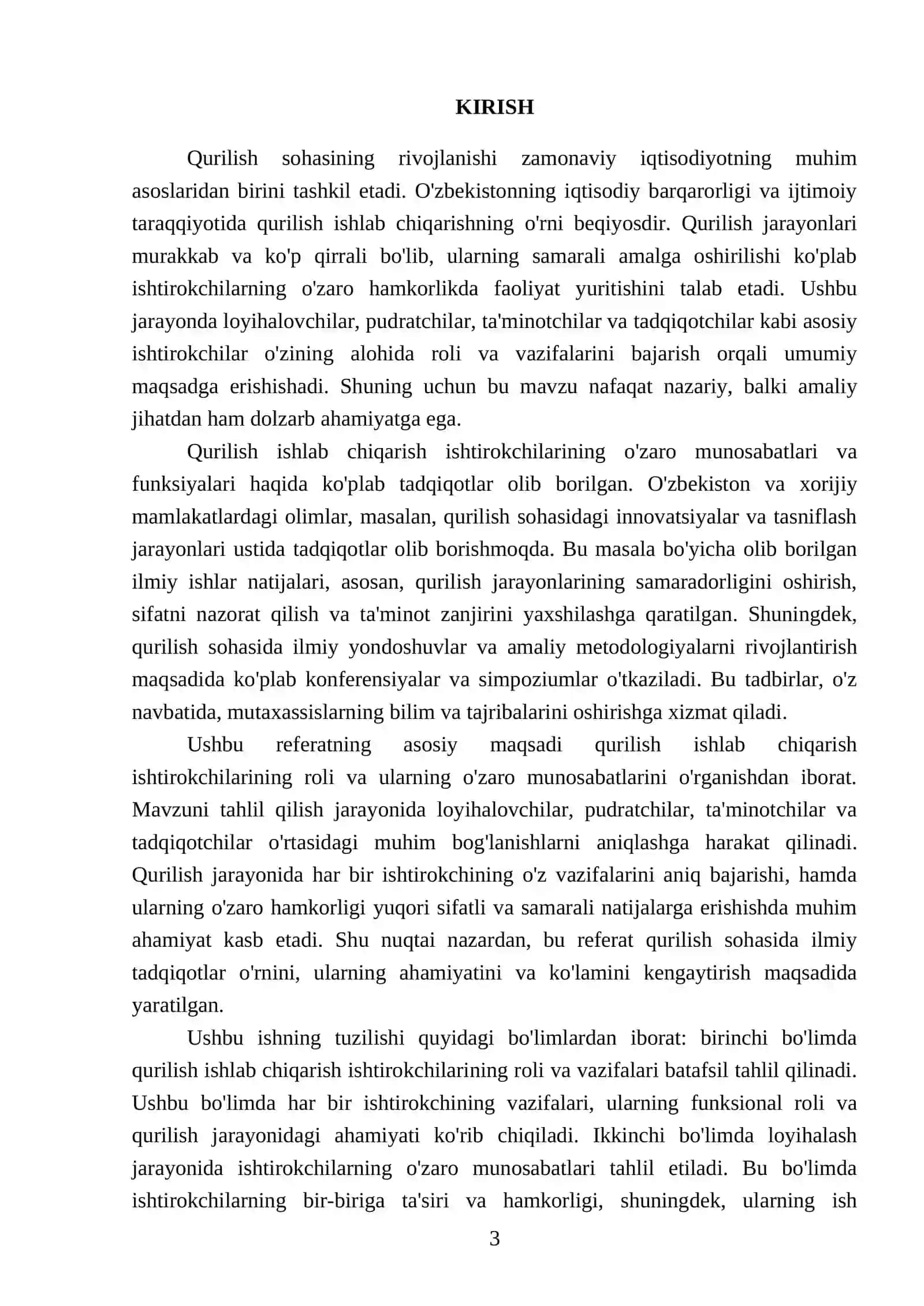 Qurilish ishlab chiqarish ishtirokchilari (loyihalovchi, pudratchi, ta’minotchi, tadqiqotchi) 3
