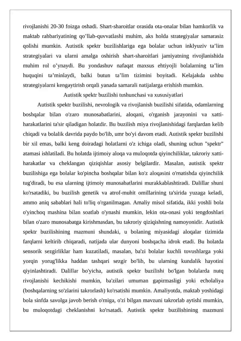 Autistik spektr buzilishlariga ega bolalar uchun inklyuziv ta’lim strategiyalari va ularni amalga oshirish shart-sharoitlari 3