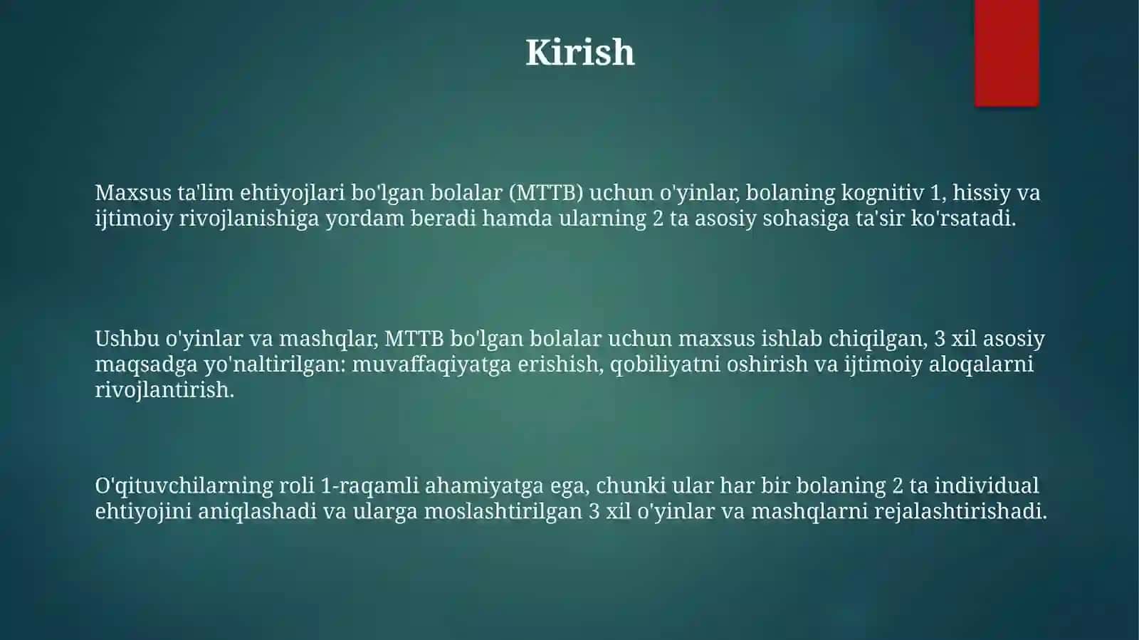Alohida ta’lim ehtiyojlari bо‘lgan bolalar uchun о‘yin va mashqlarni tashkil etish 3