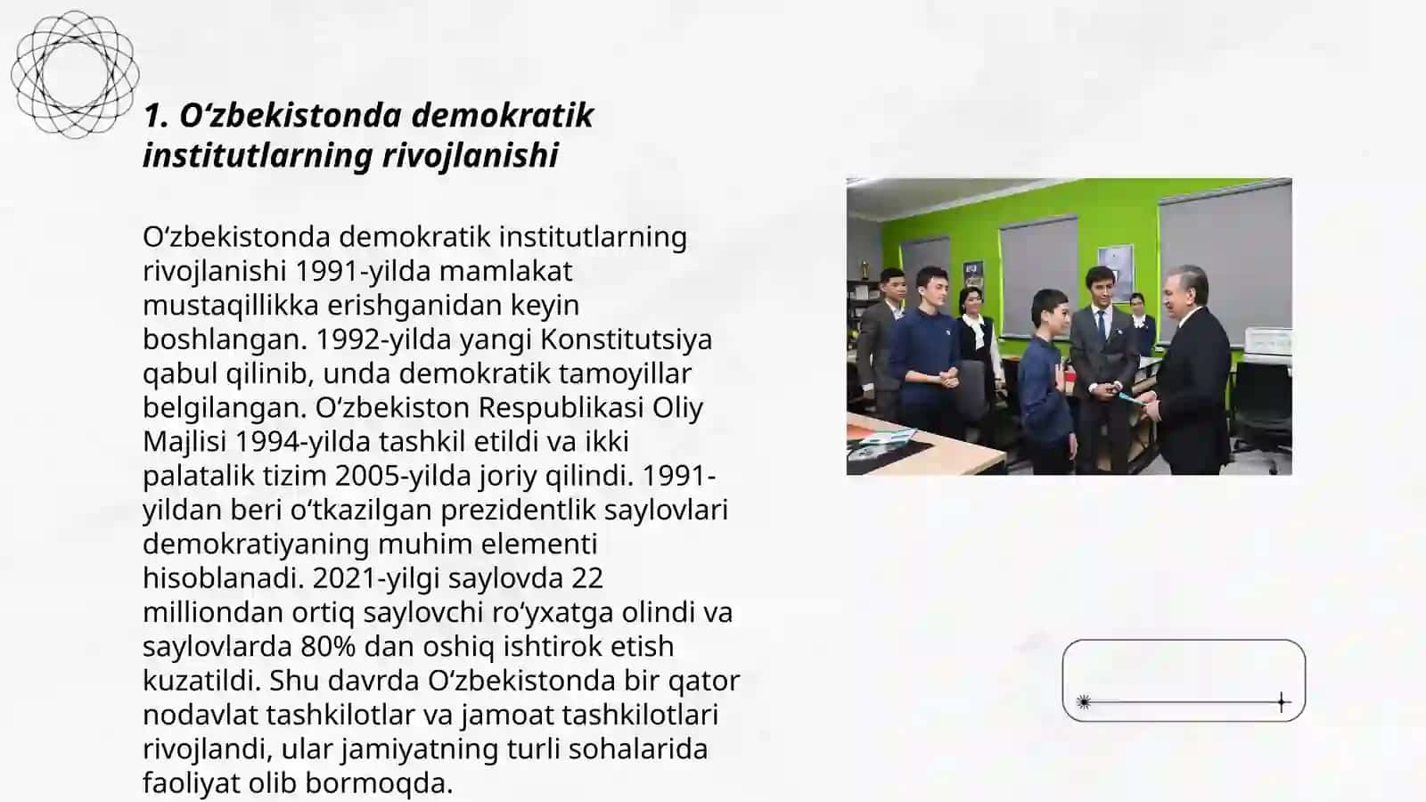 O‘zbekistonda demokratik, fuqarolik jamiyati asoslarining shakllanishi, amalga oshirilgan siyosiy islohotlar 3