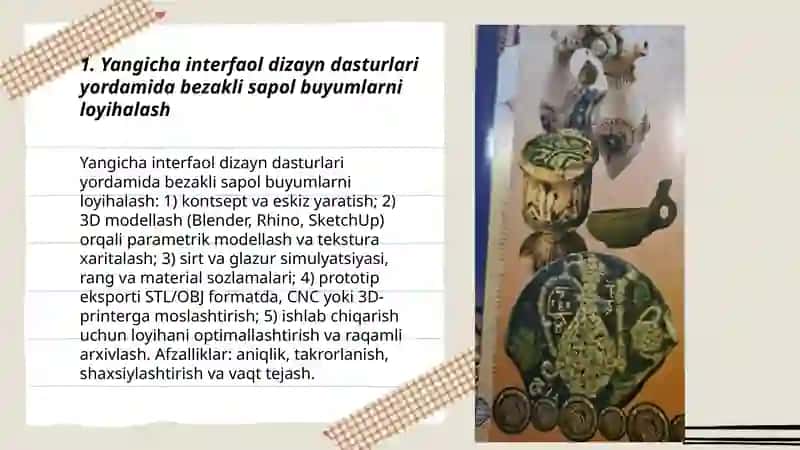 Bezakli sapol buyumlar yasash yangicha interfaol metodlardan foydalangan holda amalga oshirish texnologiyasi 3