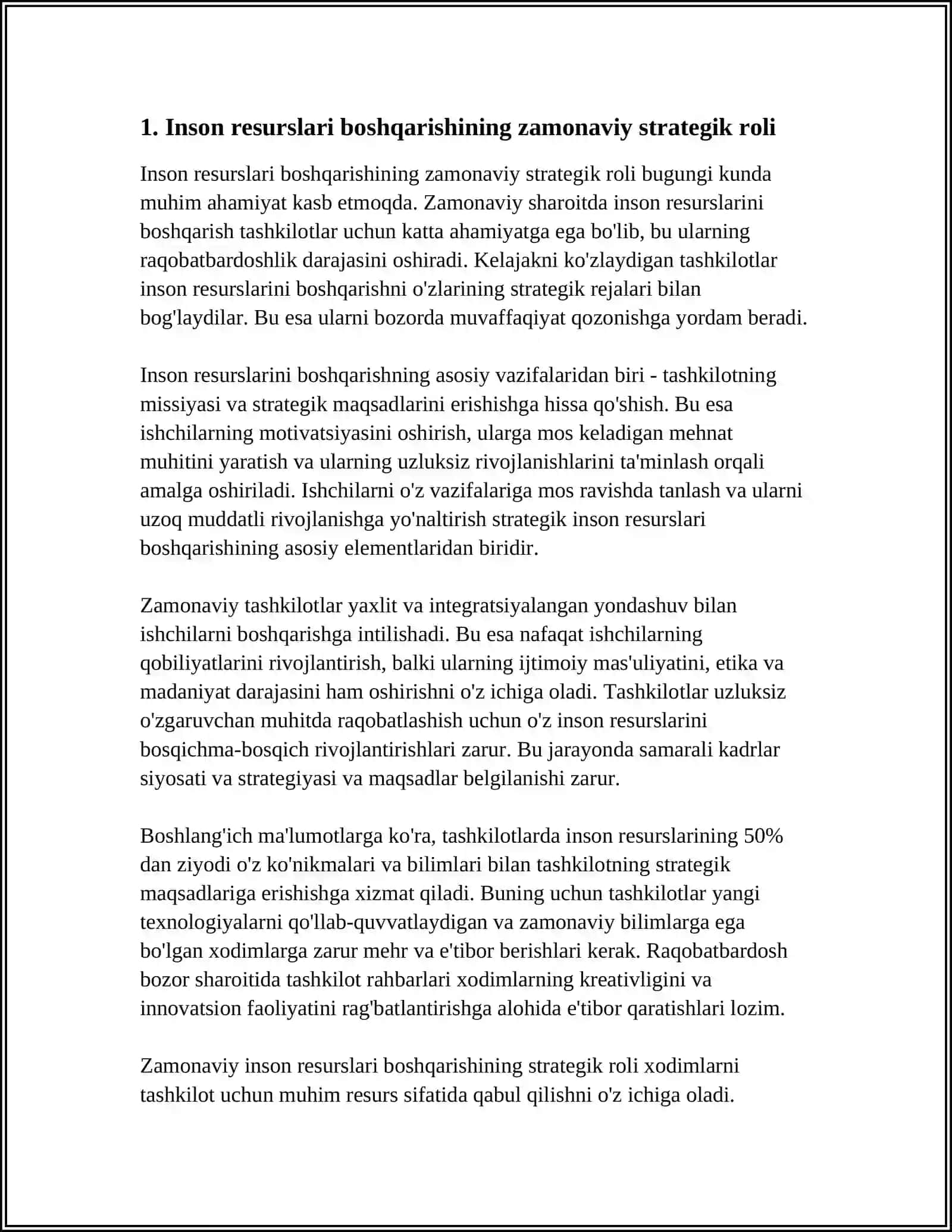 ZAMONAVIY SHAROITDA INSON RESURSLARINI BOSHQARISHDA TUTGAN OʻRNI VA STRATEGIYASI 3