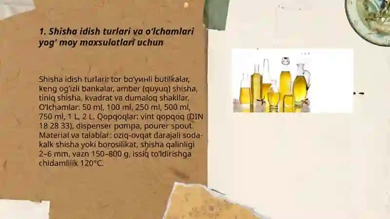 Shisha idish turlari va o‘lchamlari yog' moy maxsulotlari uchun 3