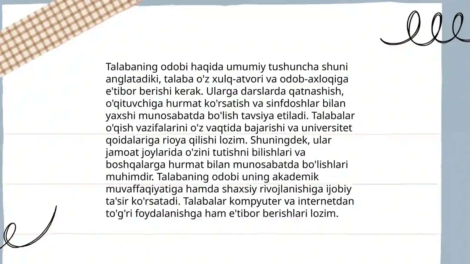 Talabaning odoblari 3