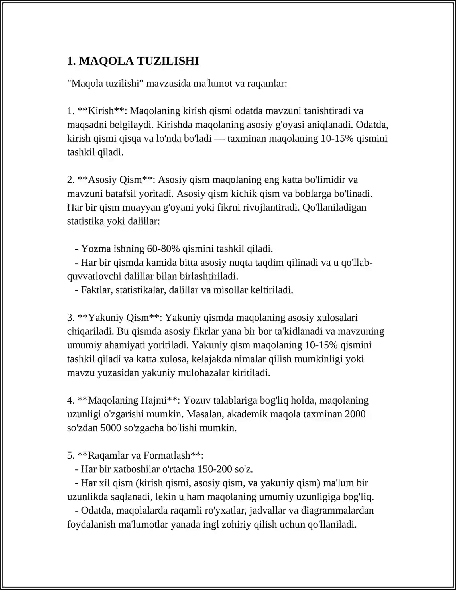 MAQOLA, USLUBIY TAVSIYA, USLUBIY QO'LLANMA TAYYORLASHGA QO'YILADIGAN TALABLAR 3