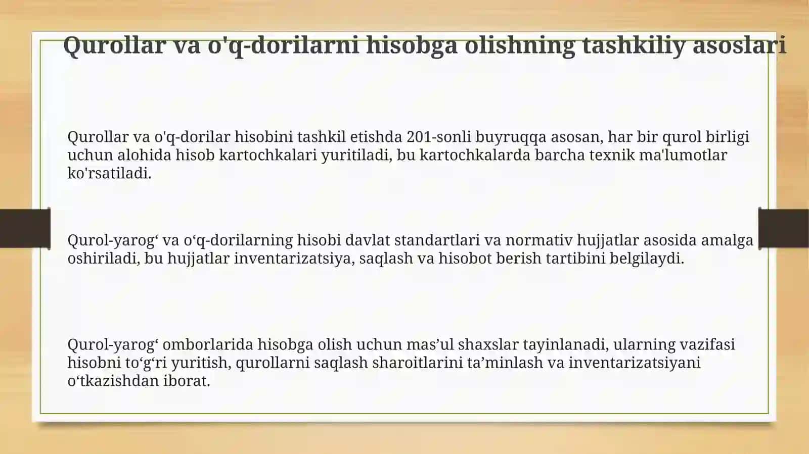 Qurollar va o'q-dorilarni hisobga olishning tashkiliy asoslari 3