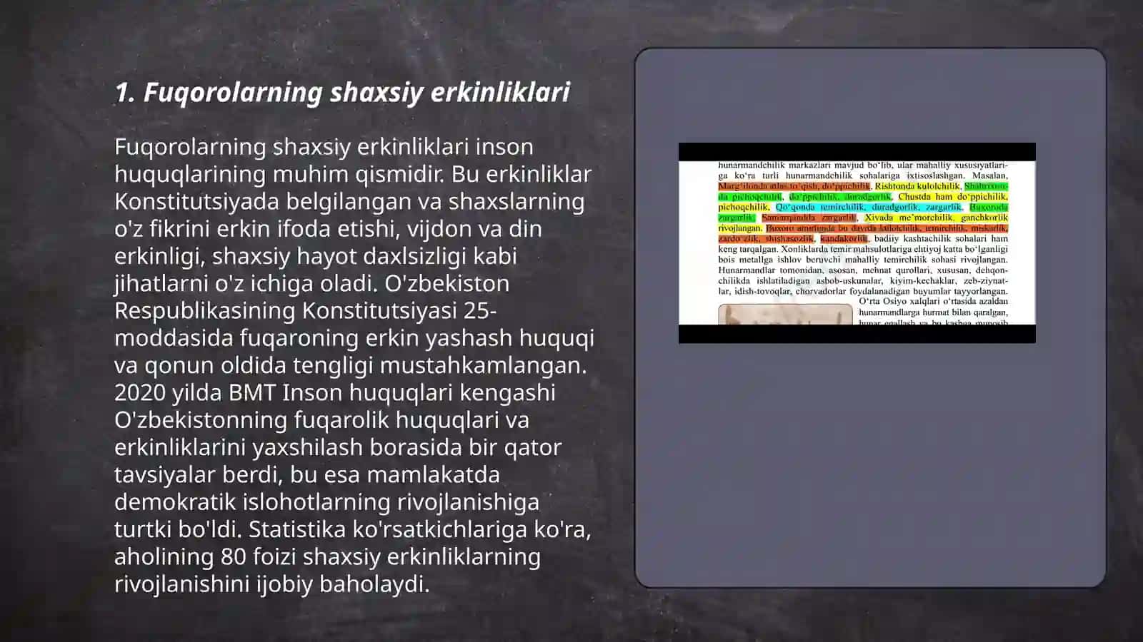 Fuqorolarning shaxsiy, siyosiy, ijtimoiy, iqtisodiy,madaniy va ekologik huquqlari 3