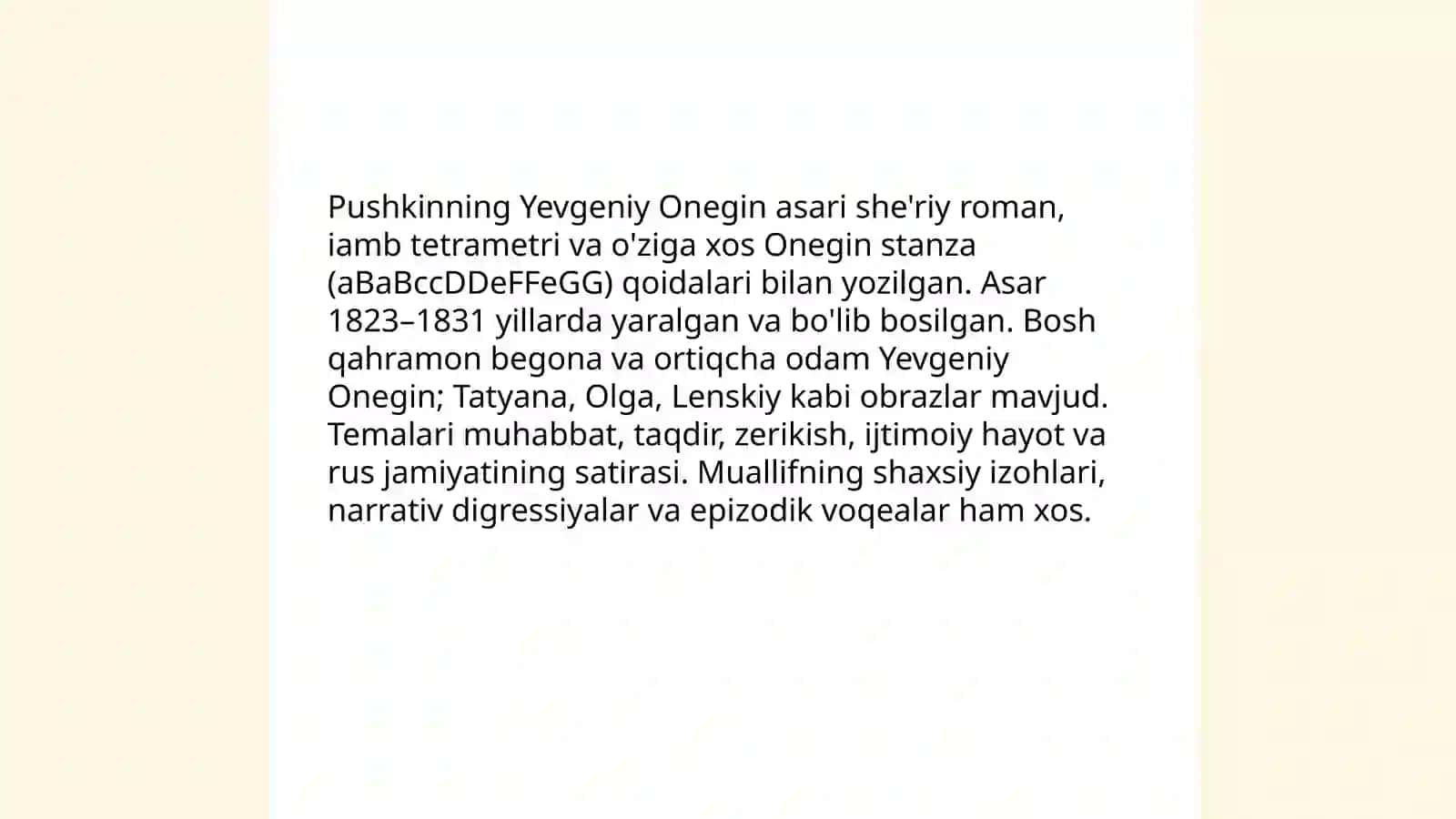 Pushkinning Yevgeniy One Onegin asari haqida 3