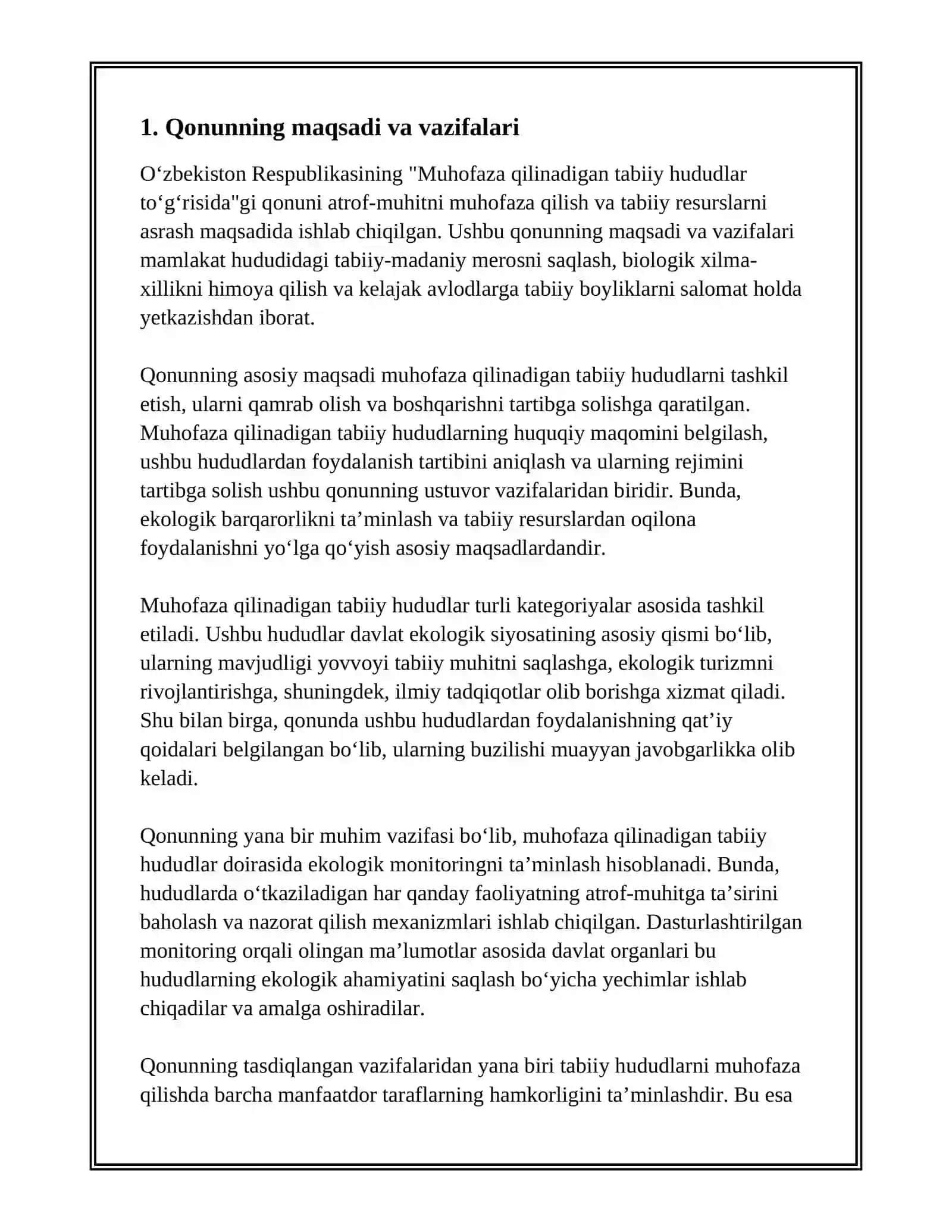 OʻZBEKISTON RESPUBLIKASI MUHOFAZA QILINADIGAN TABIIY HUDUDLAR TOʻGʻRISIDAGI QONUN 3