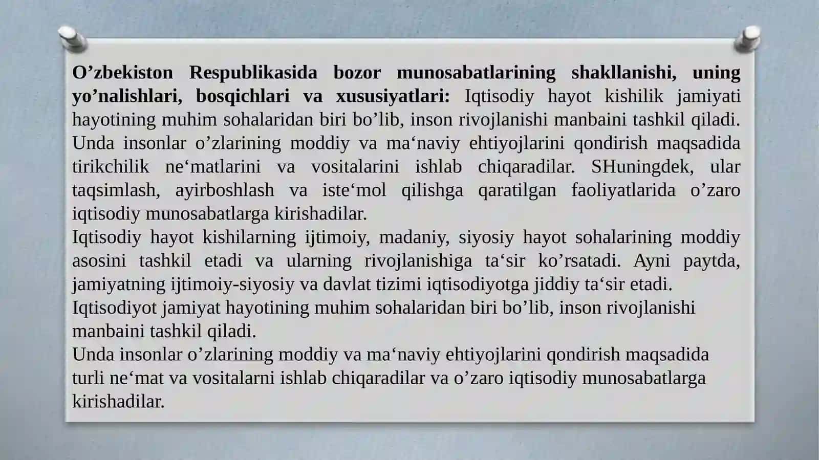 O’zbekiston Respublikasida bozor munosabatlarining shakllanishi 3