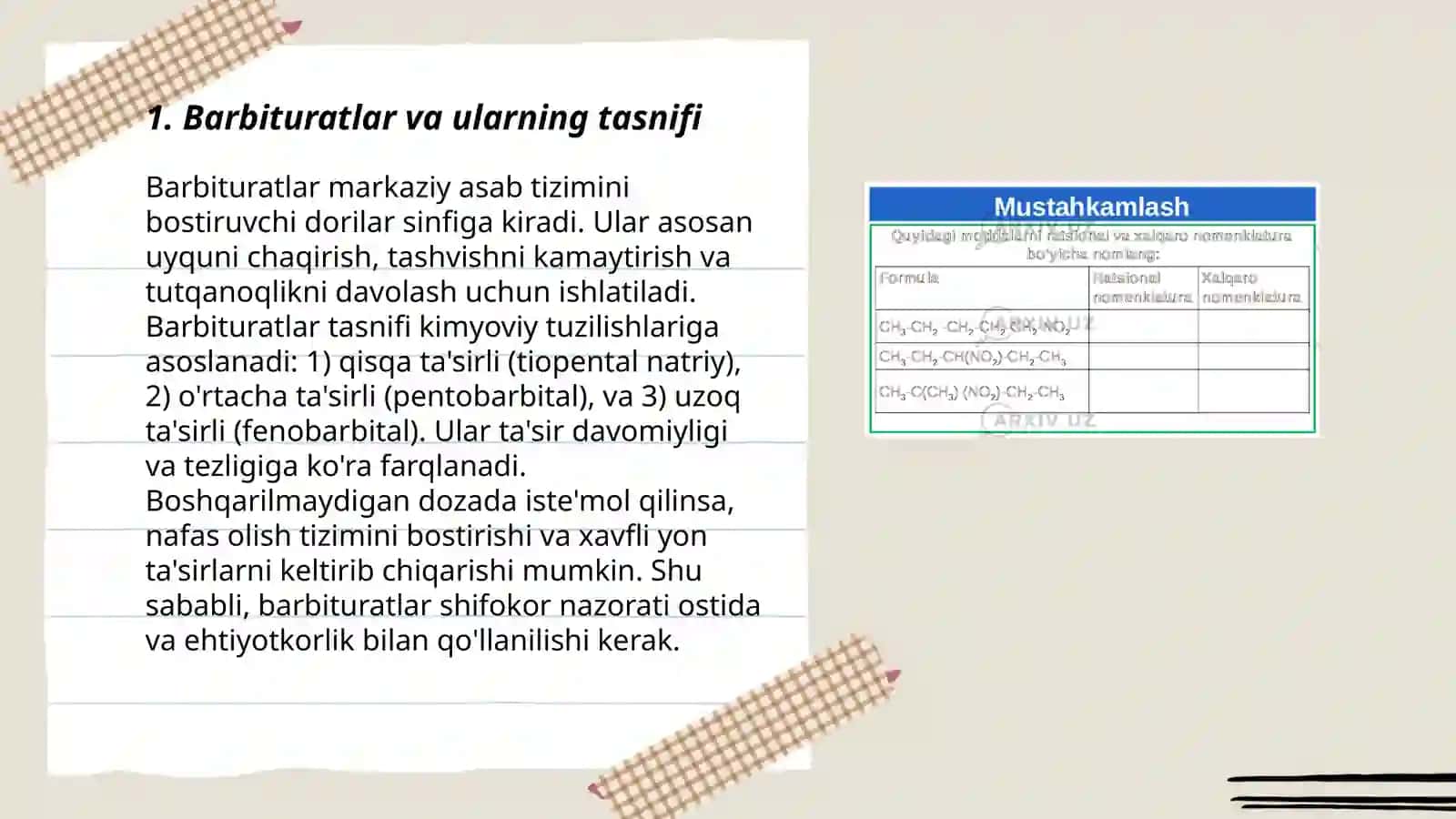 Barbituratlar,narkotik vositalar va fosfor organik moddalardan zaxarlanish 3