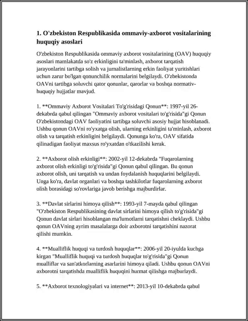 Ommaviy Axborot Vositalari To'g'risidagi Qonun 3