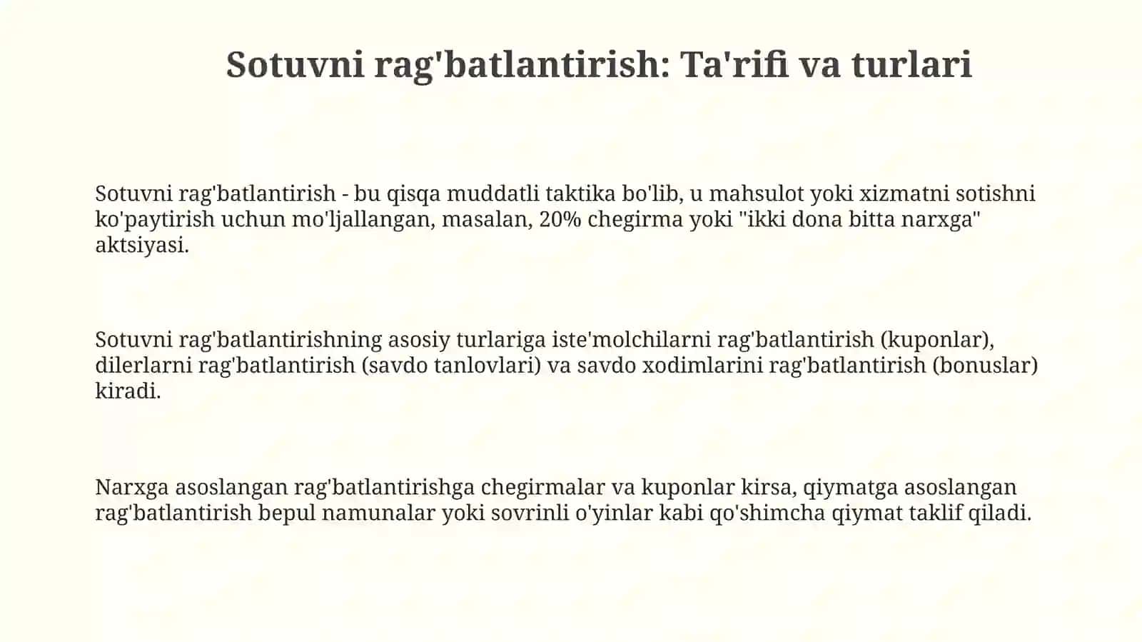 Marketingda sotishni rag‘batlantirishning o‘rni va ahamiyati 3