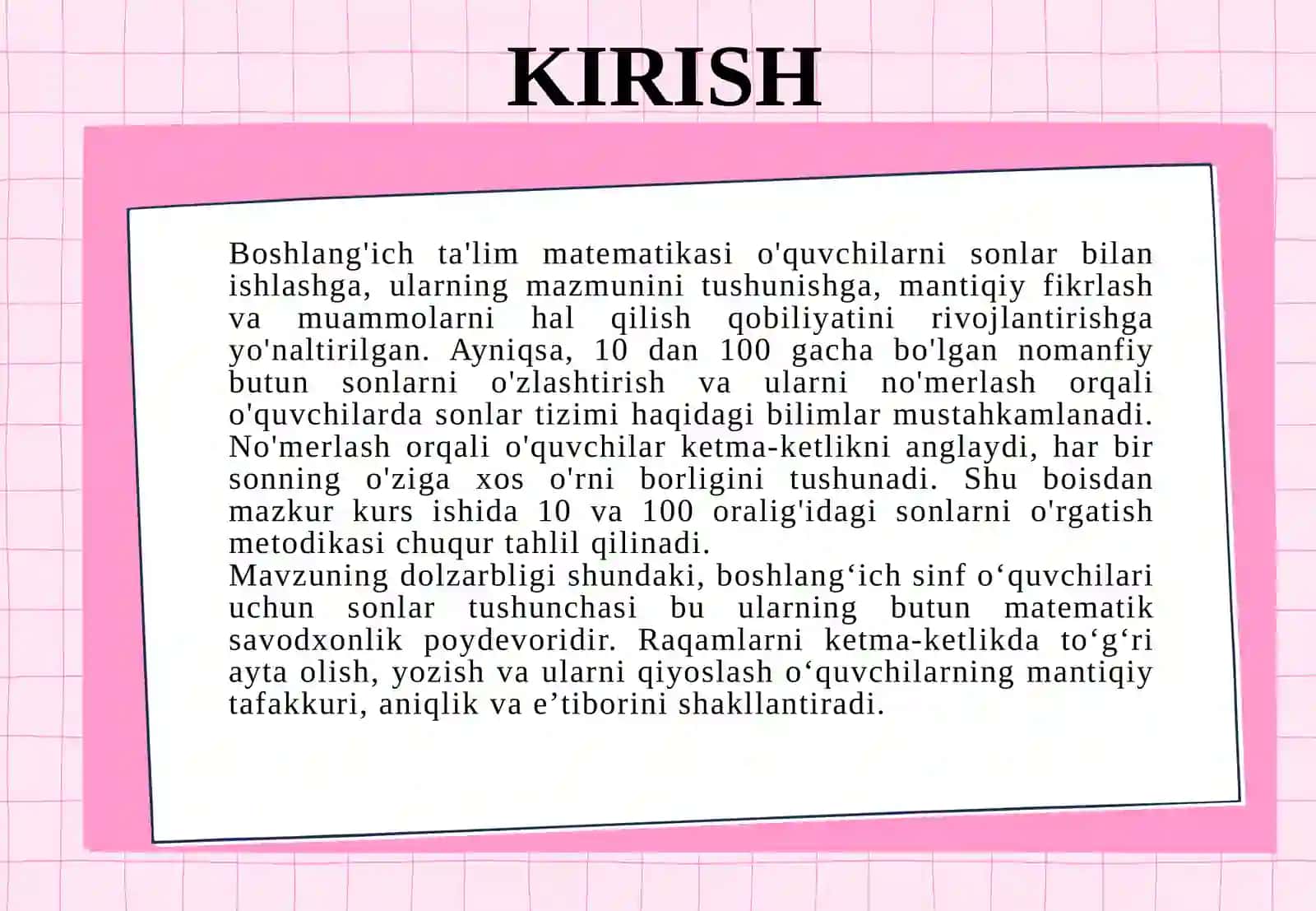 10 va 100 Ichida  nomanfiy butun sonlarni nomerlashga o'rgatish metodikasi 3