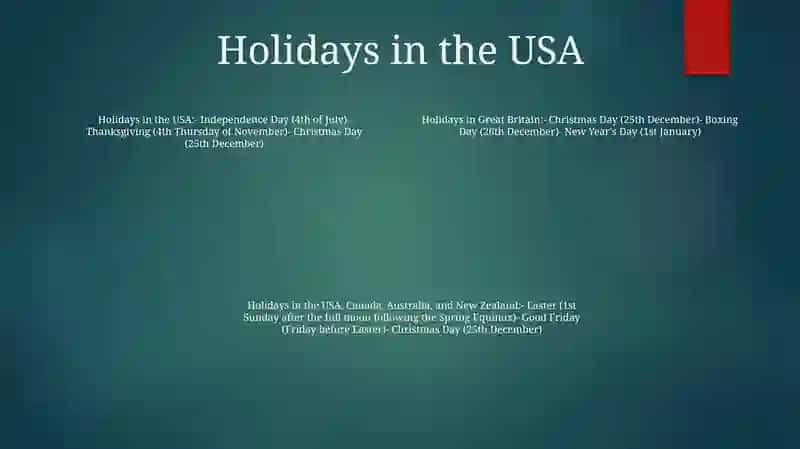 Holidays In Great Britain, Usa, Canada, Australia, New Zealand 3