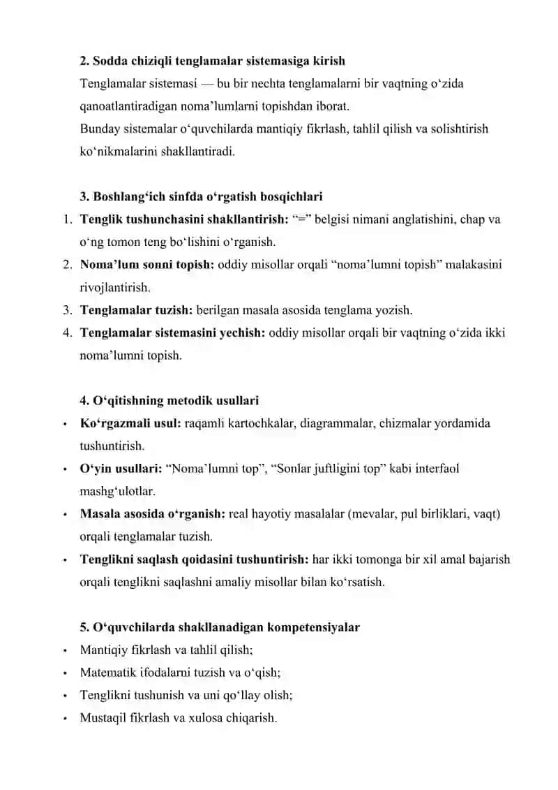 BOSHLANG'ICH SINFLARDA SODDA CHIZIQLI TENGLAMALAR SISTEMASI 3