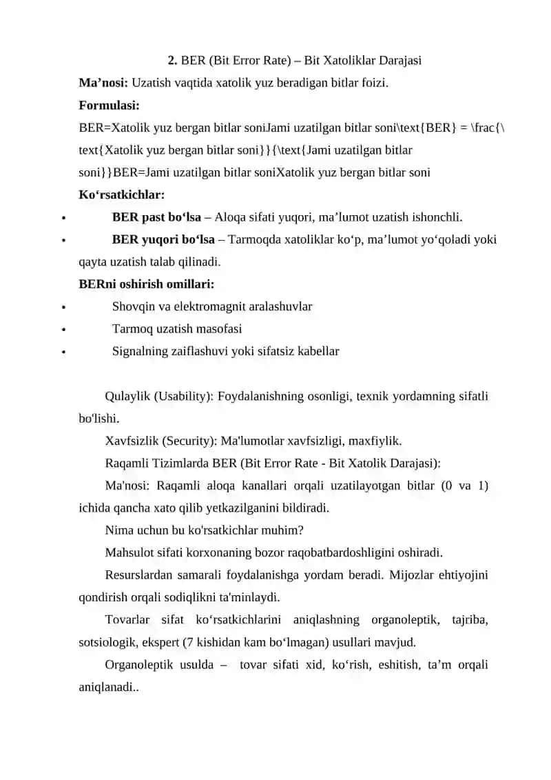 SIFAT BAHOLASH KO‘RSATKICHLARI (QOS, BER) 3