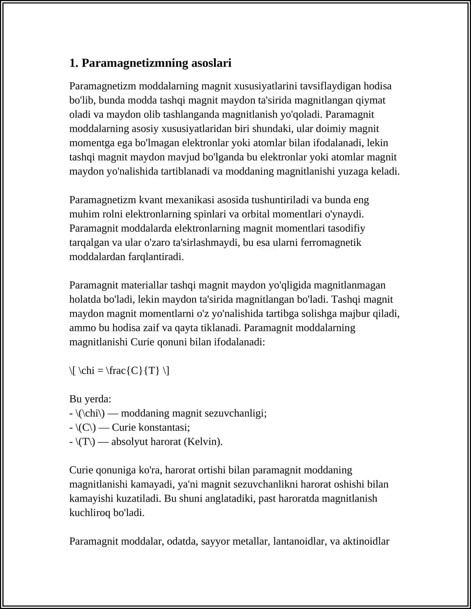 MUSTAQIL ISH Mavzu: PARAMAGNITIKLAR 3