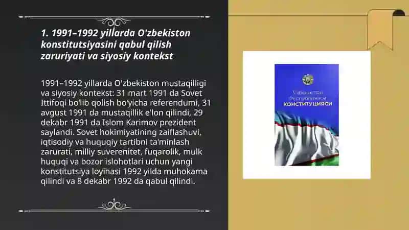 O'zbekiston Respublikasi konstitutsiyasini qabul qilinish tarixi(1991-2023 yy. ) 3
