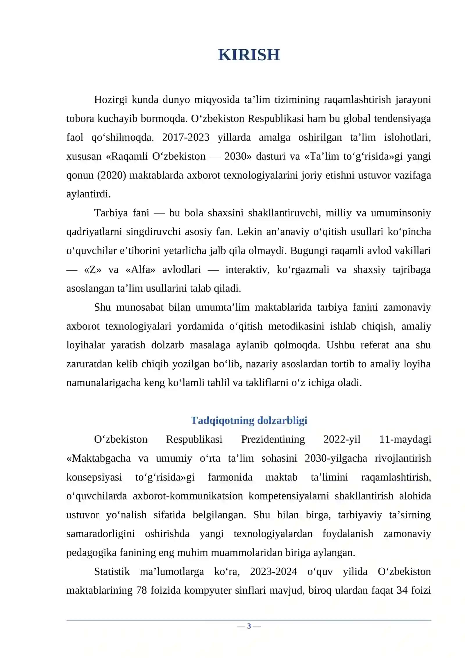 Umumta’lim maktablarida tarbiya fanini o‘qitishda axborot texnologiyalaridan foydalanishga doir loyihalar ishlab chiqish 3