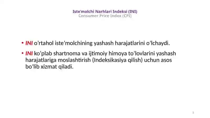 Iste’molchiNarhlariIndeksi(INI)Consumer Price Index (CPI) 3