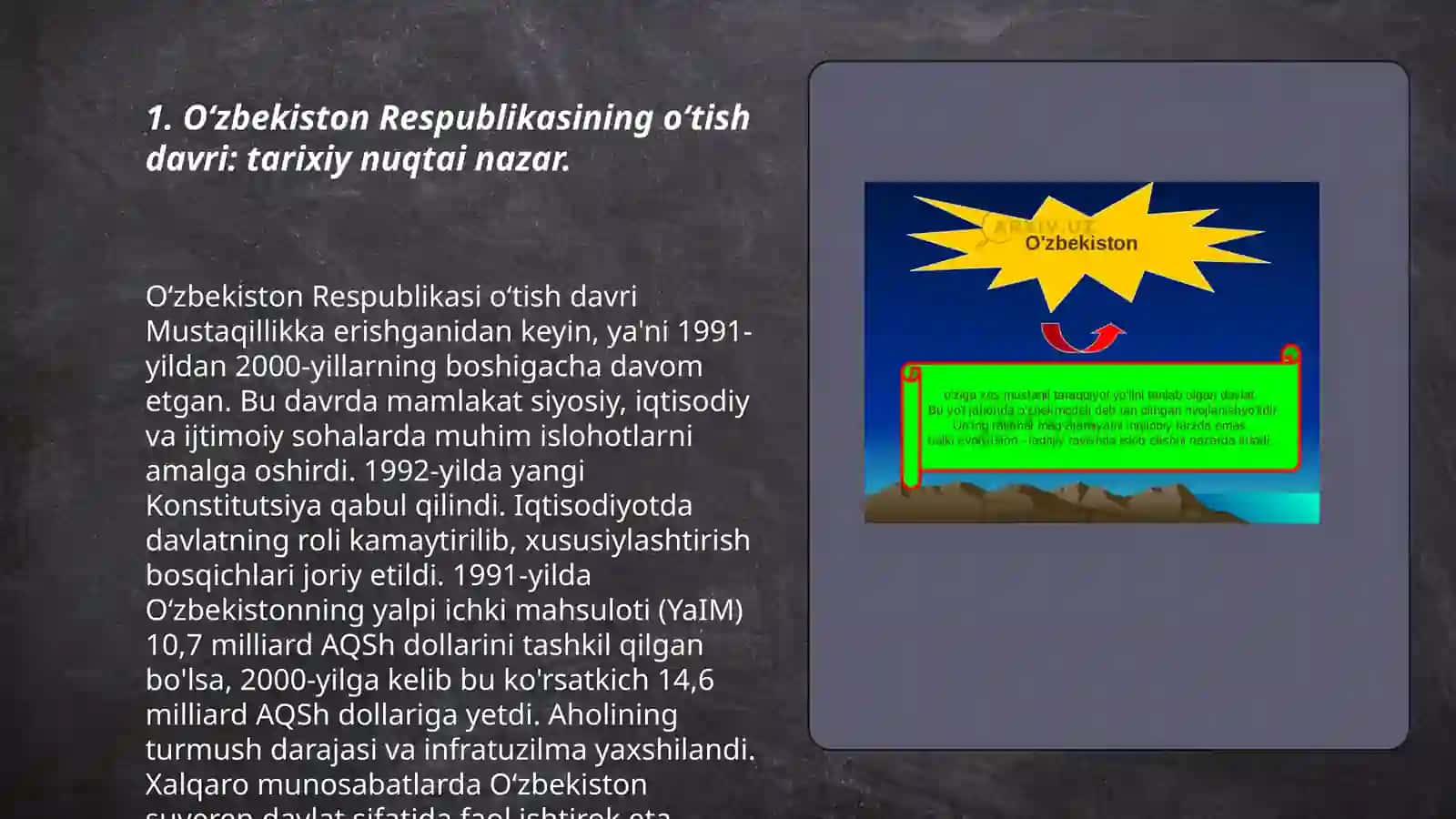 O'zbekiston Respublikasi o'tish davrining o'ziga xos xususiyatlarining dunyo davlatlari tomondan o'rganilishi 3