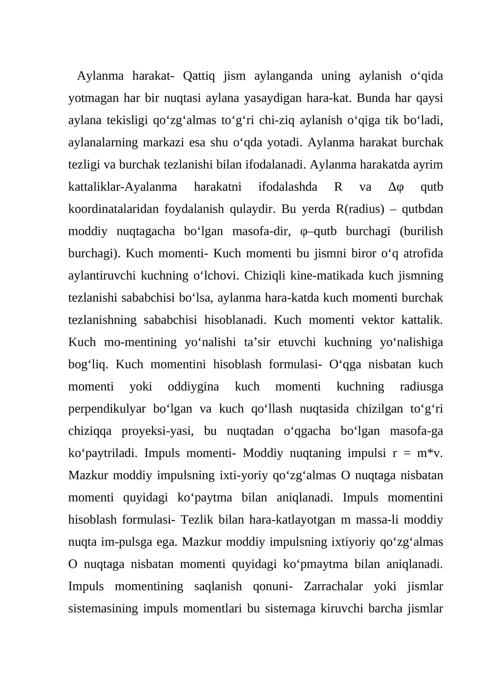 Qattiq jismning qo‘zg‘almas o‘q atrofidagi aylanma harakatida burchak tezlik va tezlanishni aniqlash. Moddiy nuqta uchun Dalamber prinsipi. Dalamber prinsipidan foydalanib mexanika masalalarini yechish 3