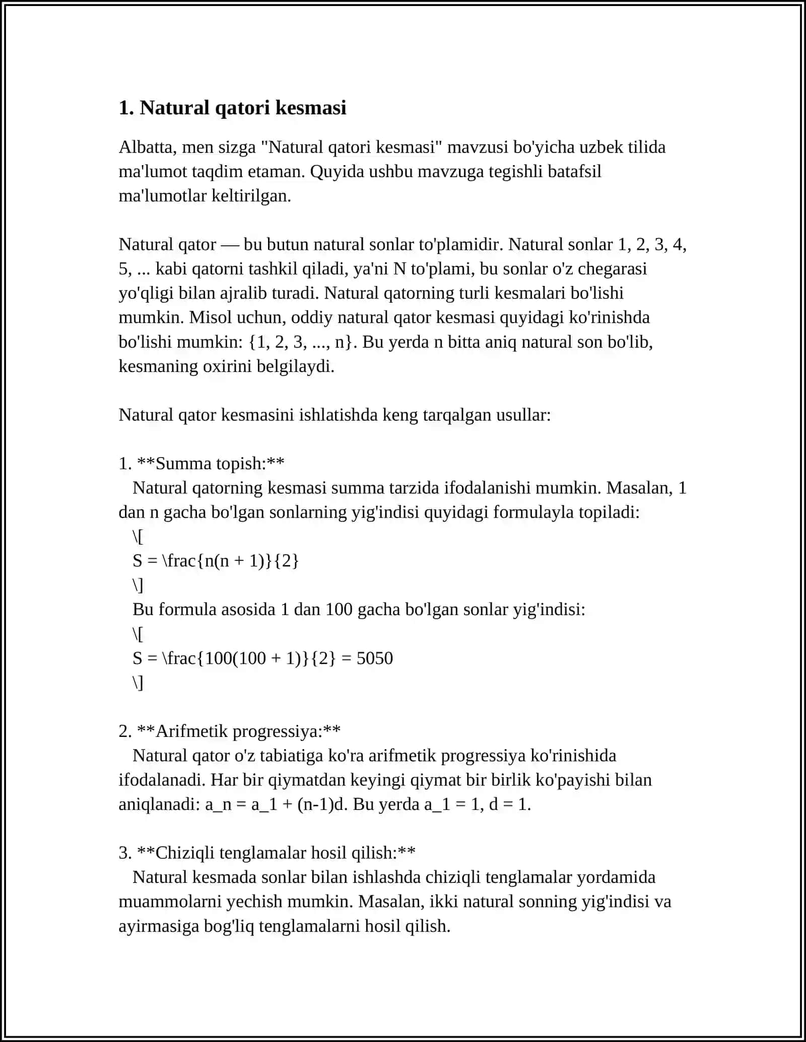 NATURAL QATORI KESMASI VA CHEKLI TO'PLAM ELEMENTLAR SONI TUSHUNCHASI.TARTIB VA SANOQ NATURAL SONLARI 3