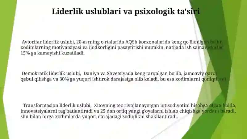 Boshqaruv psixologiyasi turlari va uning inson omilidagi oʻrni 3