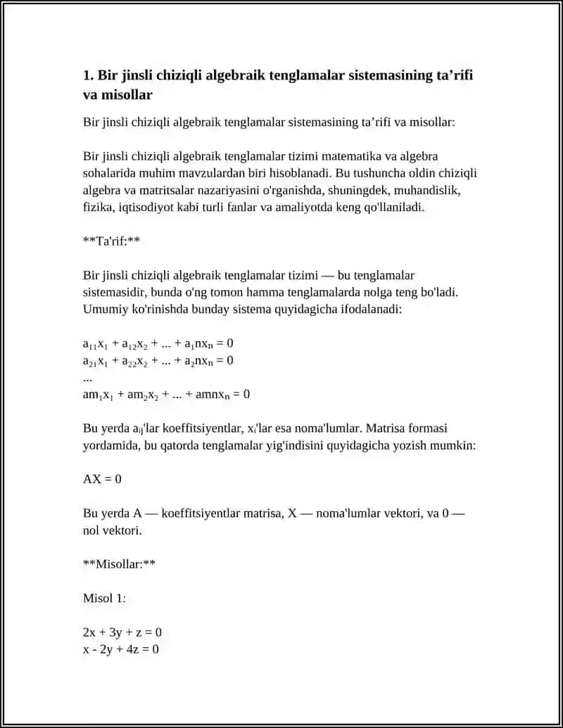 BIR JINSLI CHIZIQLI ALGEBRAIK TENGLAMALAR SISTEMASI 3