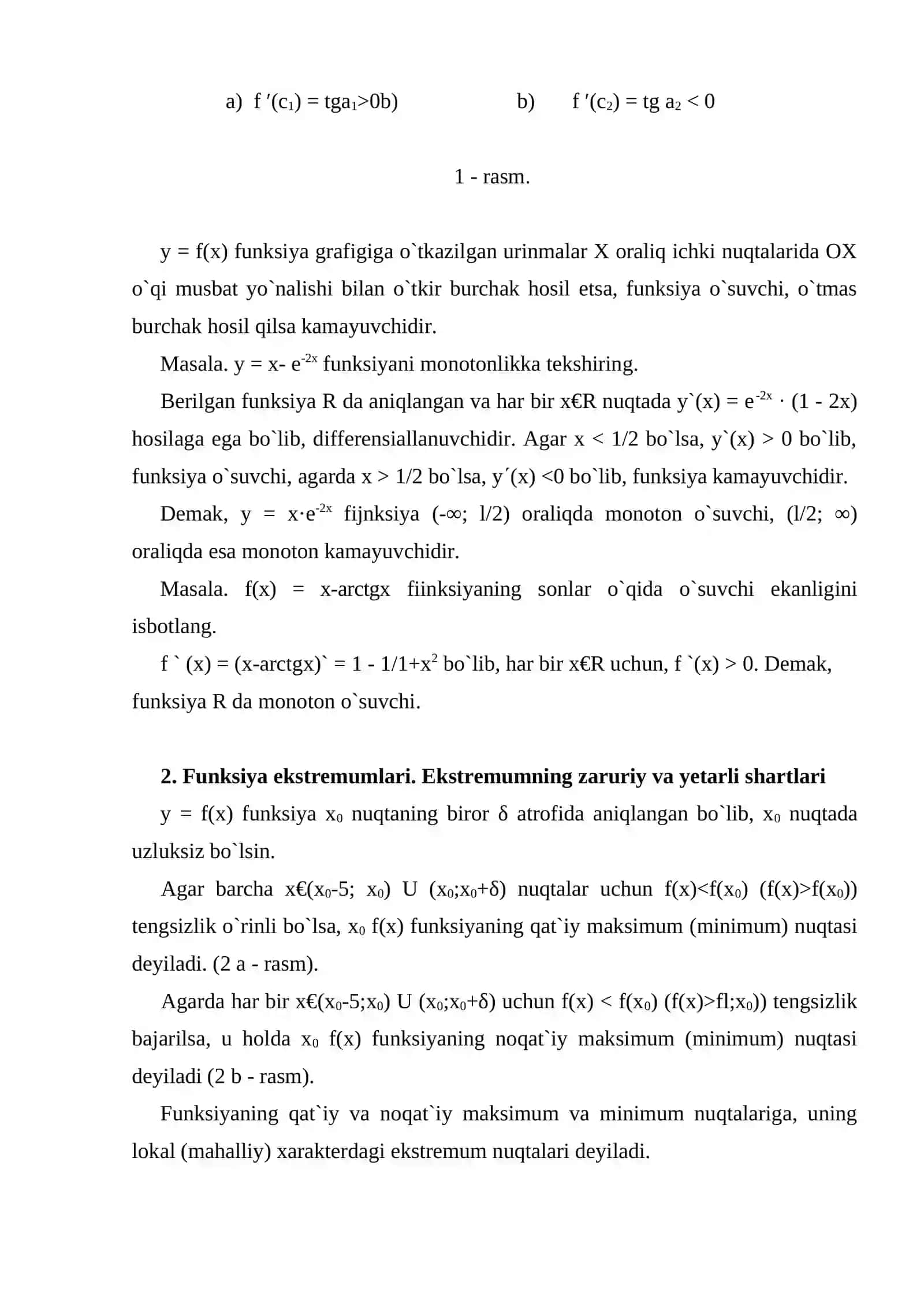 Funksiyani hosila yordamida to'la tekshirish va uning grafigini chizish 3