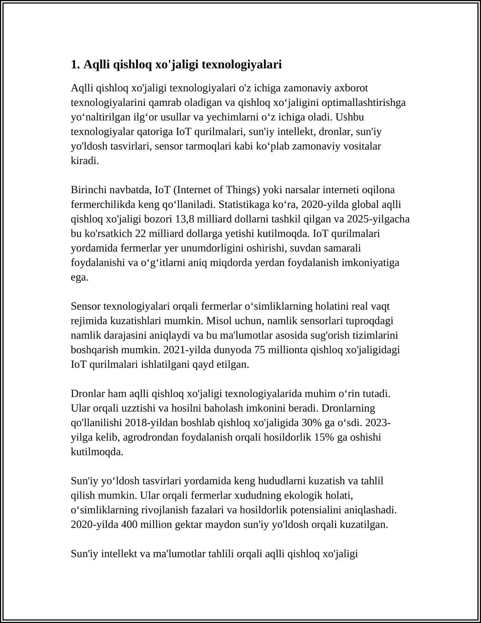 AGRAR SOHADA INNOVATSION TEXNOLOGIYALAMING RIVOJLANTIRISH YO'NALISHLARI 3