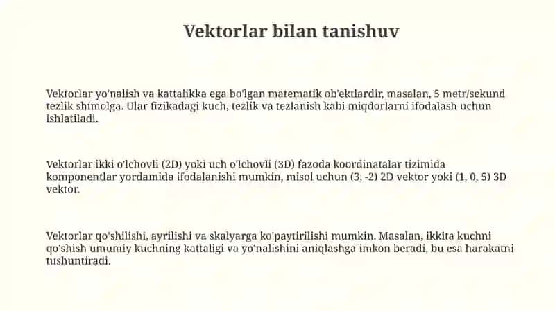 Vektorlarning fizik masalalarga tadbiqi 3