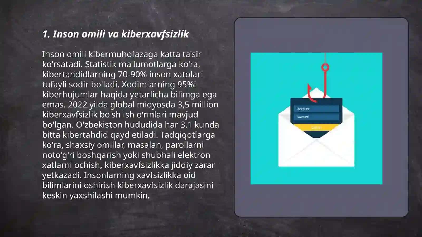 Inson faoliyati xavfsizligi: Kiberxavfsizlikda inson omili, ijtimoiy (sotsial) injineriya, fishing, sotsial injineriyadan himoyalanish choralari 3
