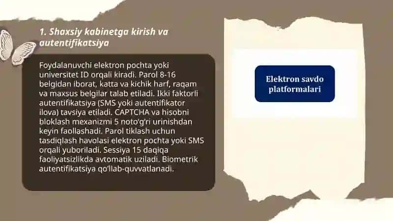 Universitet elektron platformasi shaxsiy kabinet qaytar aloqani amalga oshirish maʼlumotlarni joylashtirish taqdimoti 3