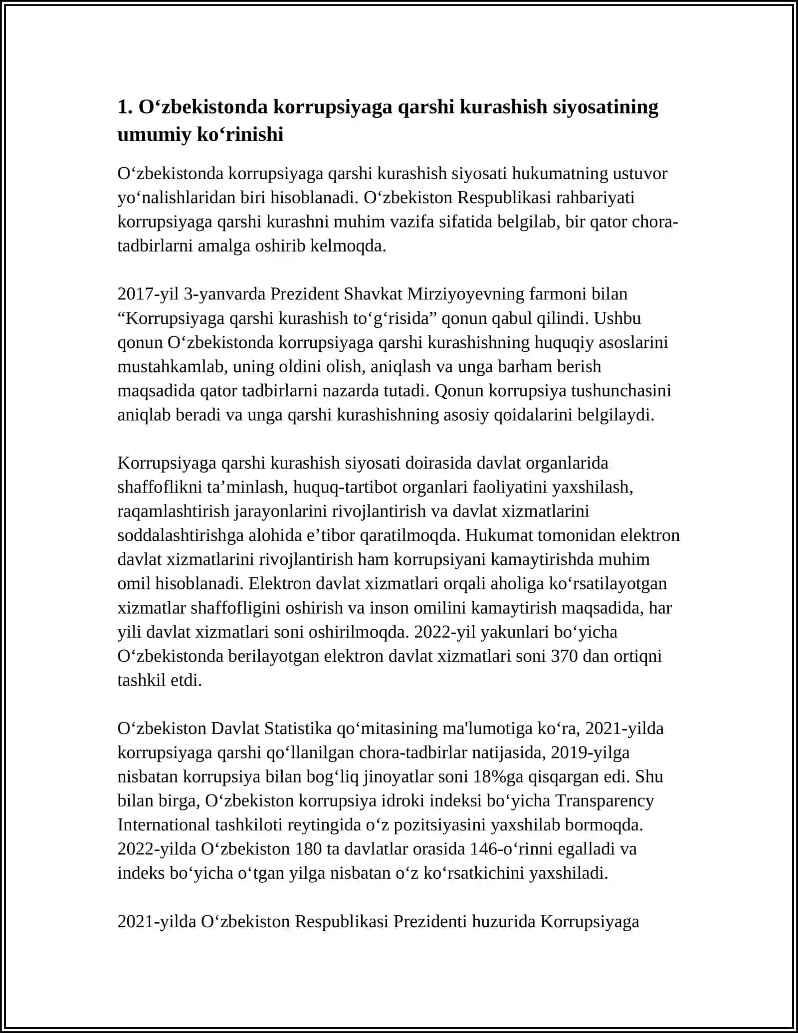 OʻZBEKISTONDA KORRUPSIYAGA QARSHI KURASHISHGA OID DAVLAT SIYOSATINING ASOSIY YOʻNALISHLARINING QIYOSIY TAXLILI 3