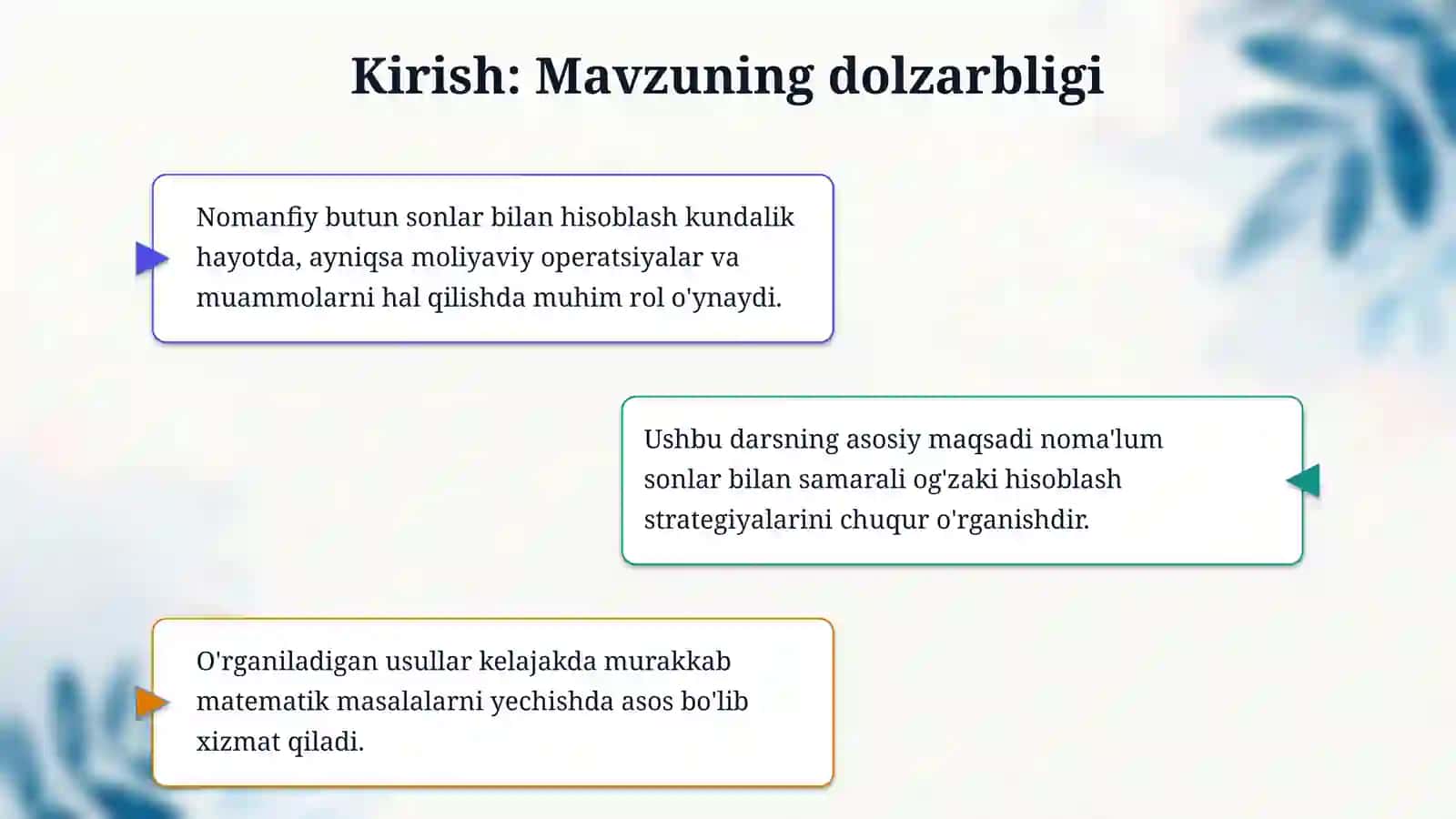 Nomanfiy butun sonlar ustida arifmetik amallar bajarishini og‘zaki usullari 3