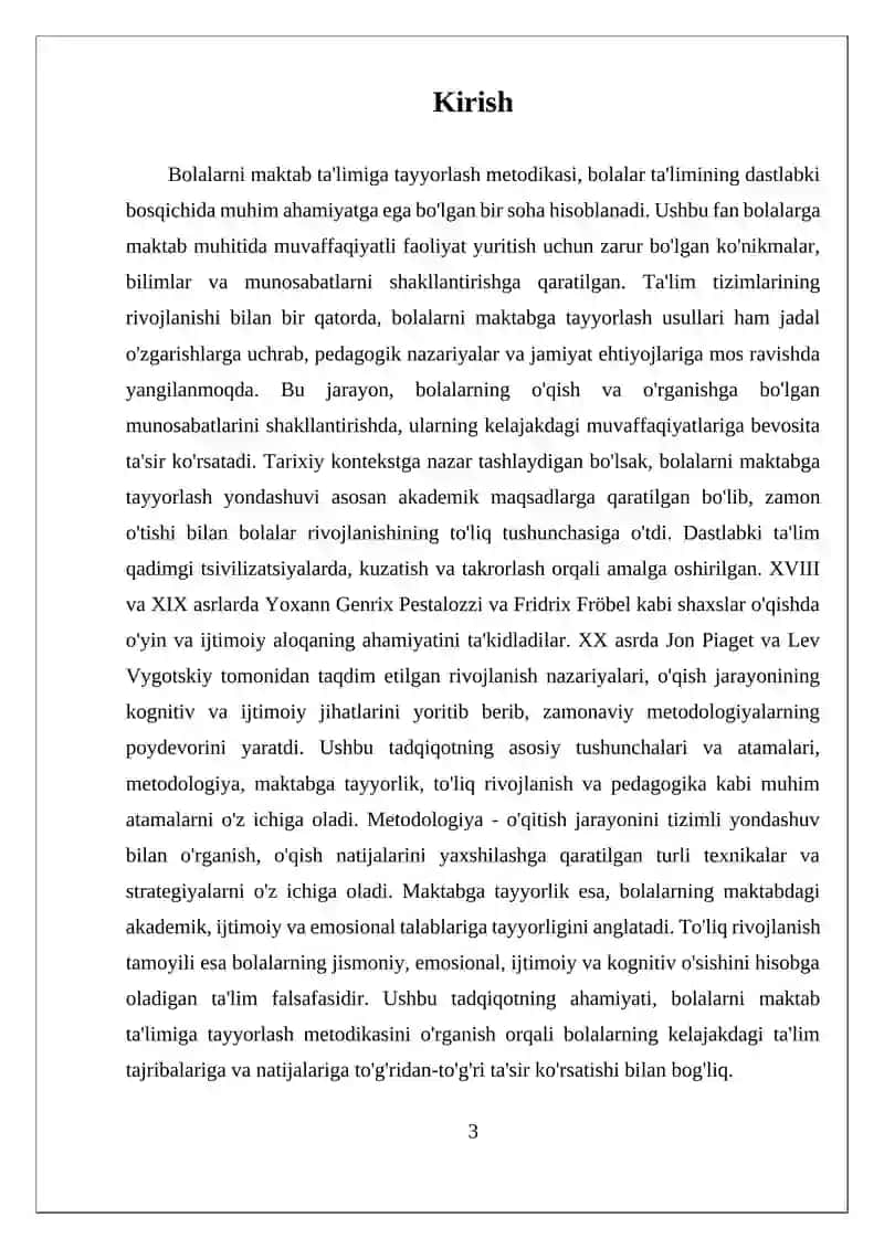 BOLALARNI MAKTAB TALIMIGA TAYYORLASH METODIKASI FANINING MAZMUNI VA MOHIYATI 3