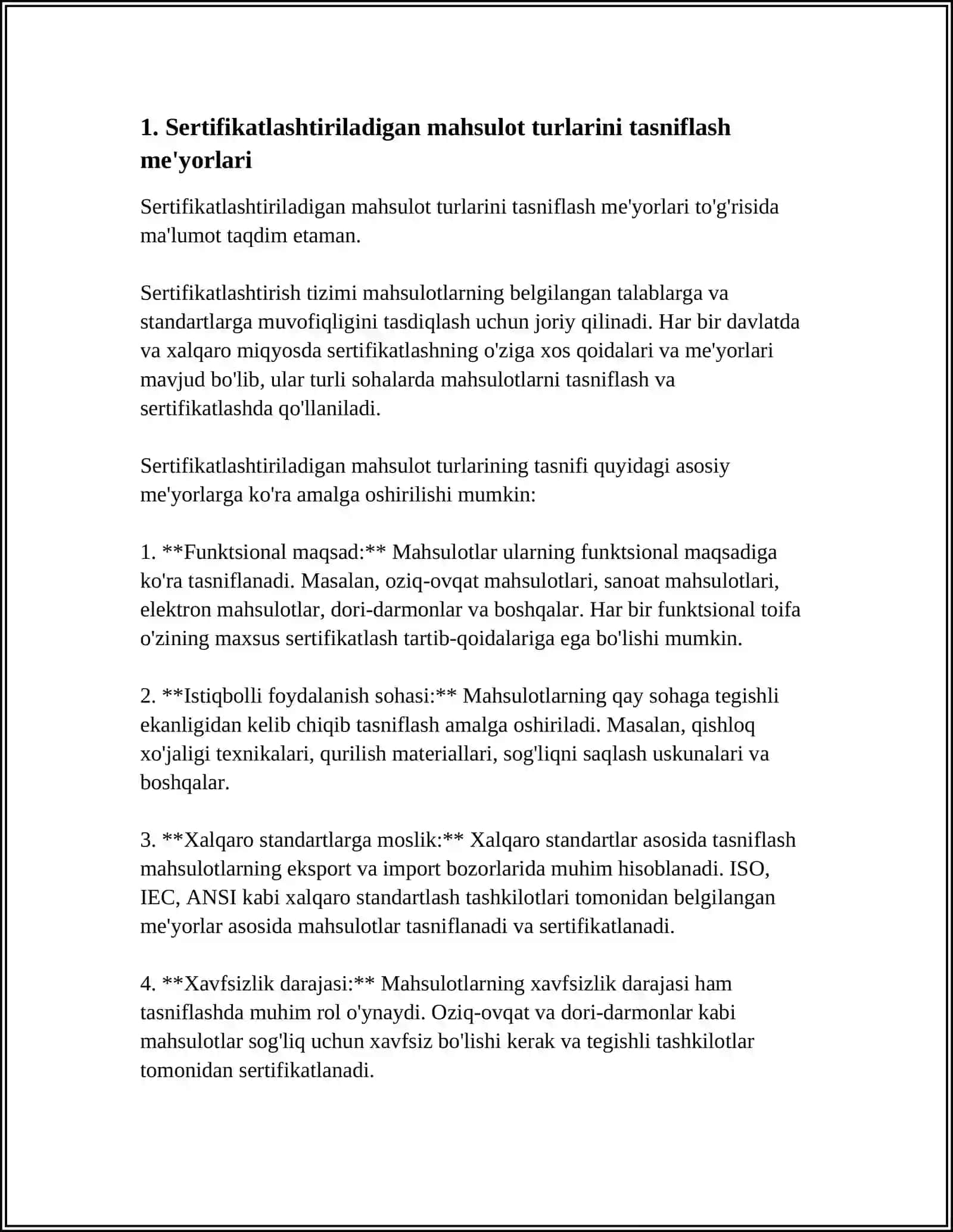 MAJBURIY TARTIBDA SERTIFIKATLANADIGAN BIR TURDAGI MAHSULOTLARNING ALOHIDA TURLARINI SERTIFIKATLASH QOIDALARI 3
