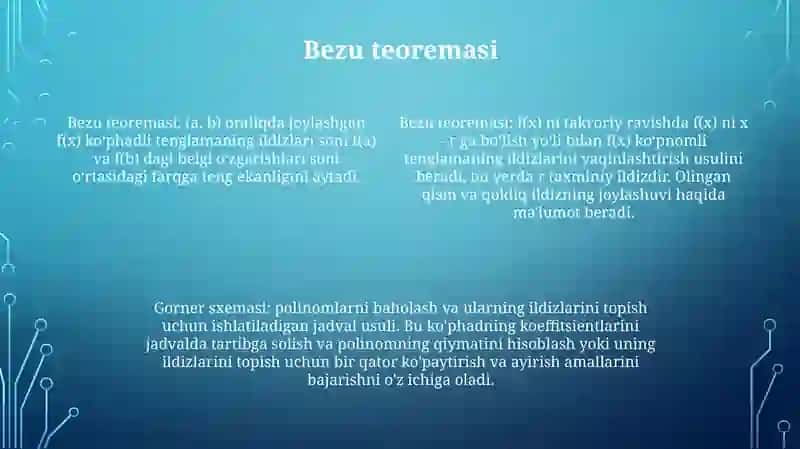 Bezu Teoremasi Gorner Sxemasi 3