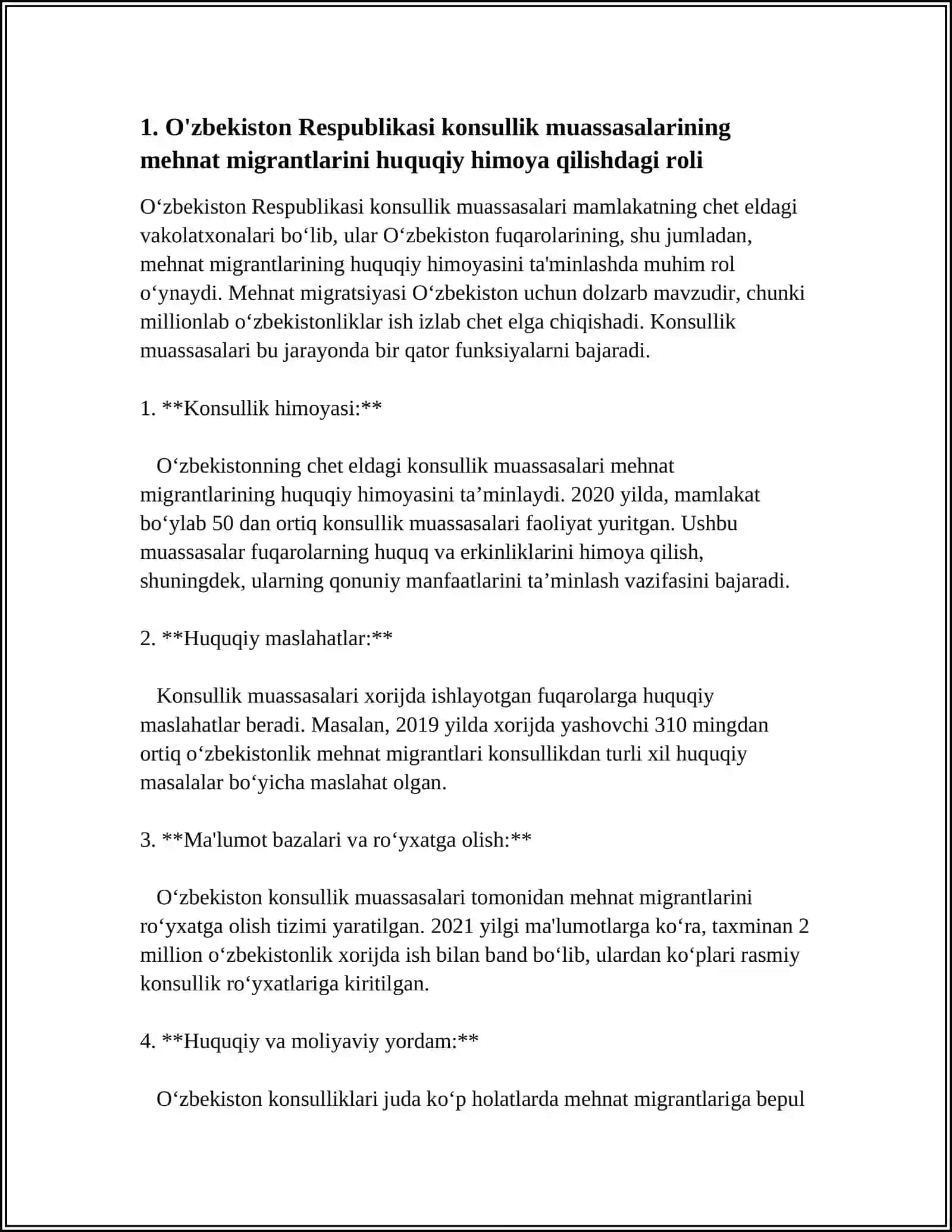 MIGRANTLAR HUQUGLARINI HIMOYA QILISHDA O'ZBECKISTON RESPUBLIKASI KONSULLIK MUASSASALARINING FAOLIYATI 3