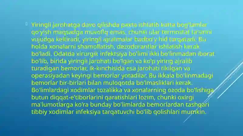 Yiringli xirurgik kasalliklar bilan og`rigan bemorlarni parvarish qilish 3